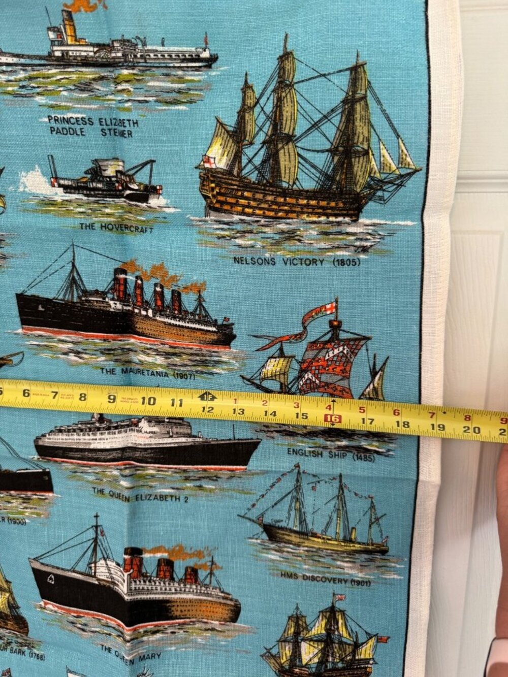 Story Of Ships Vintage Linen Tea Towel Ulster Ireland 30x19 Blue Nautical Theme - Picture 7 of 14